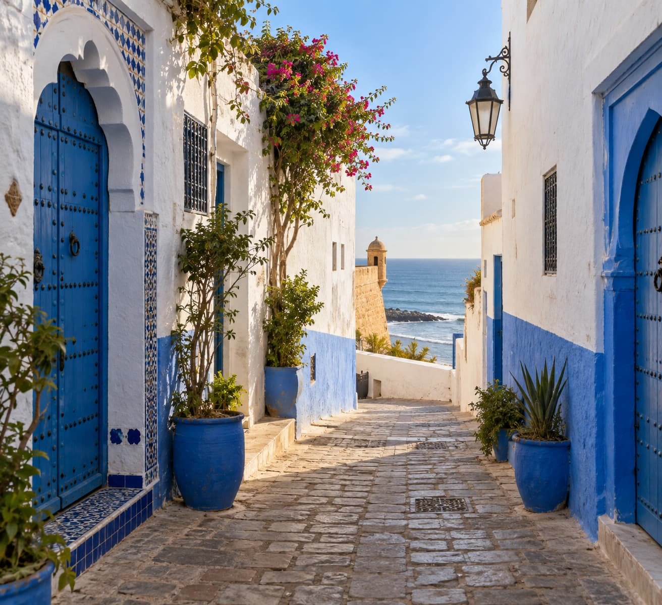 Blue and white lane in the Kasbah of the Udayas, Rabat