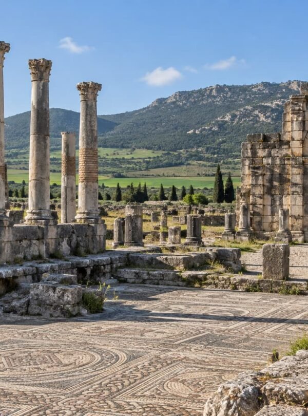 Roman columns and arch at Volubilis near Meknes