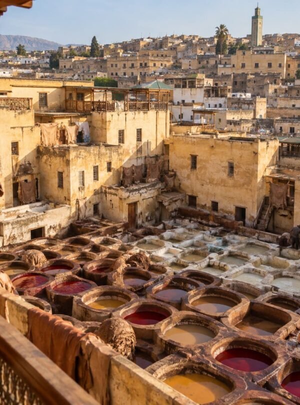 Dye vats at the Chouara tannery in Fes