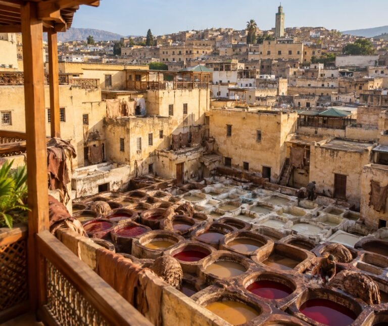 Dye vats at the Chouara tannery in Fes