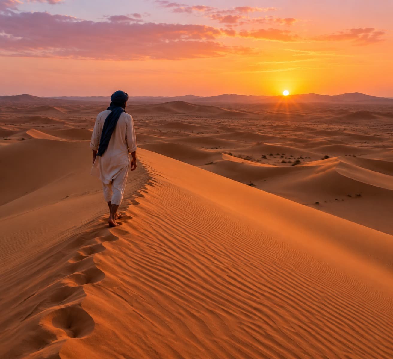 Sunrise walk on the dunes at Merzouga