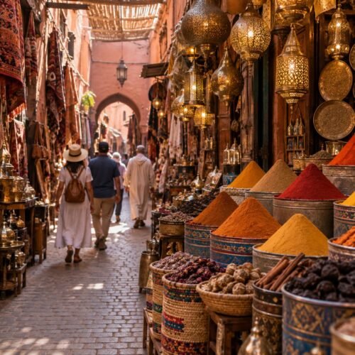 Lanterns and spices in a Marrakech souk