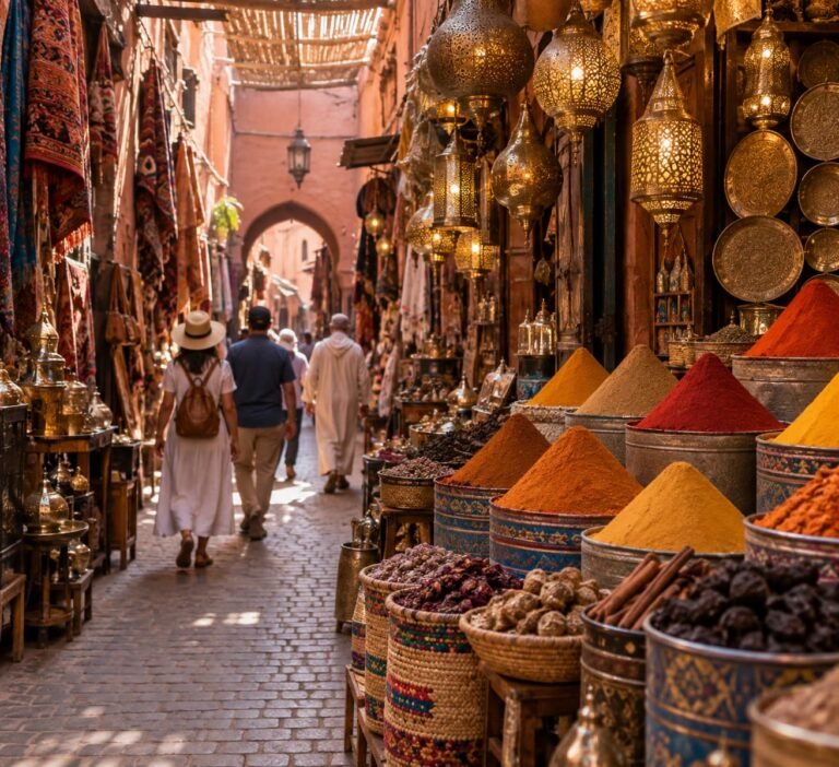 Lanterns and spices in a Marrakech souk