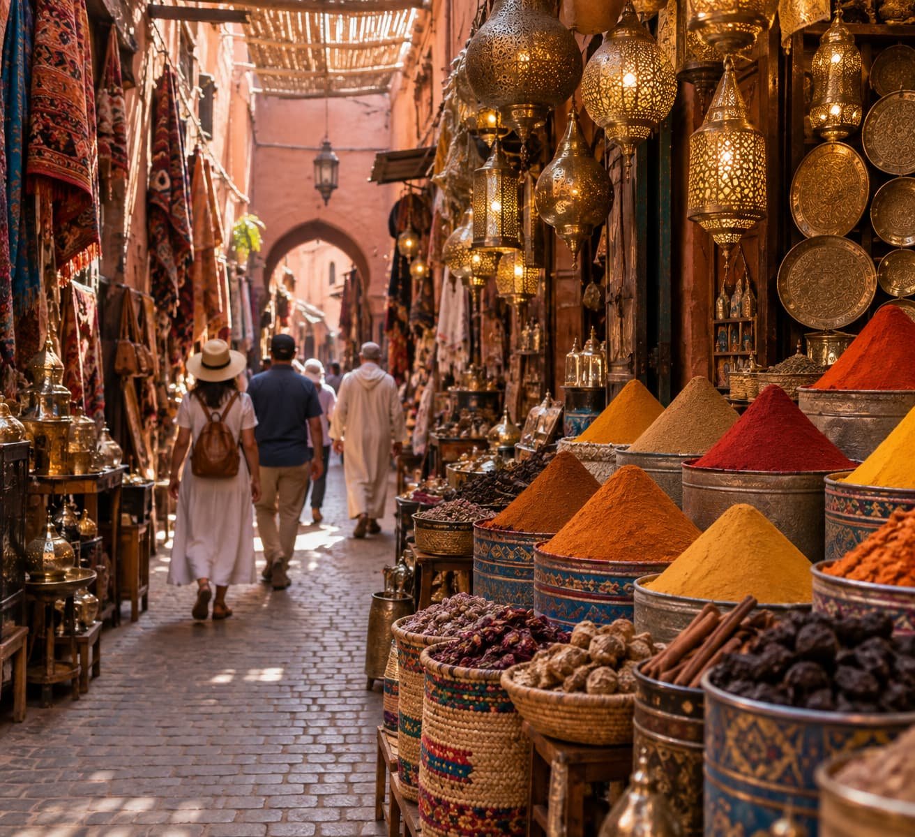 Lanterns and spices in a Marrakech souk