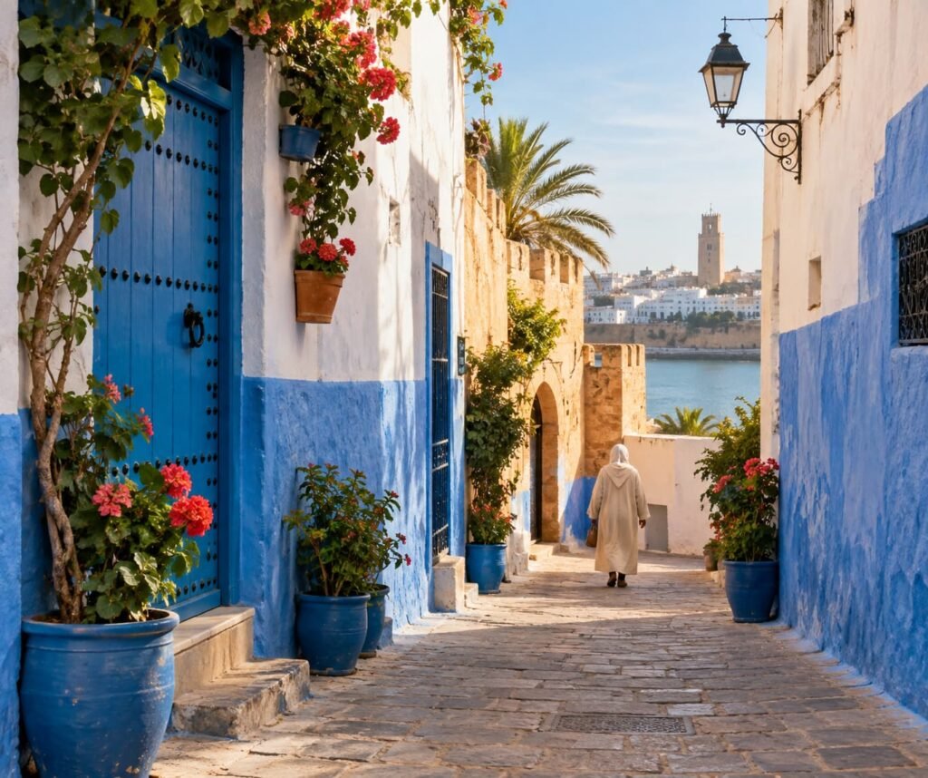 Blue and white lane in the Kasbah of the Udayas, Rabat