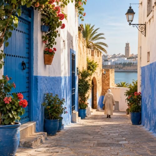 Blue and white lane in the Kasbah of the Udayas, Rabat