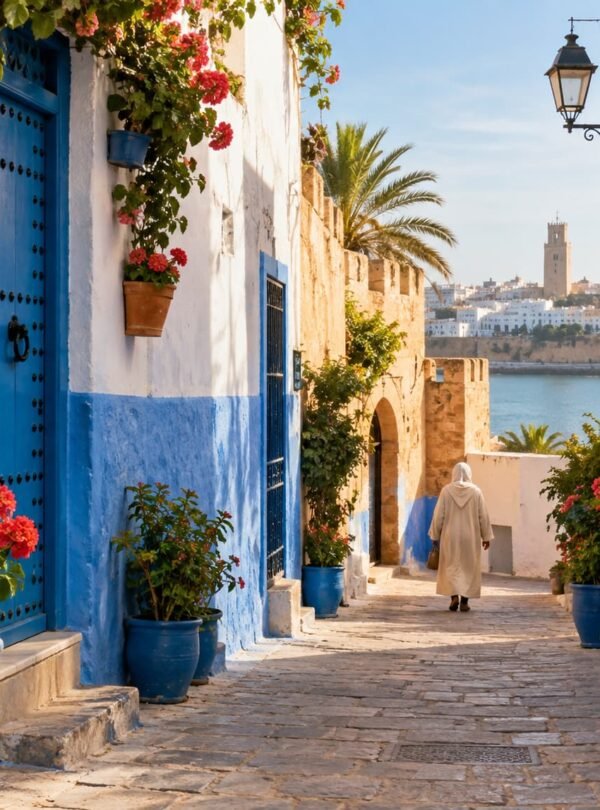 Blue and white lane in the Kasbah of the Udayas, Rabat