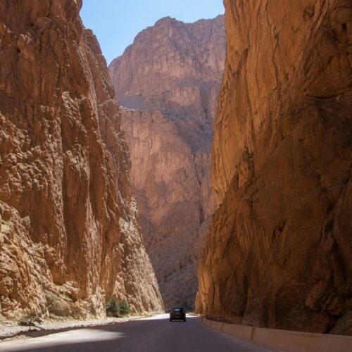 Towering limestone cliffs of the Todra Gorges, on the way to Ouarzazate