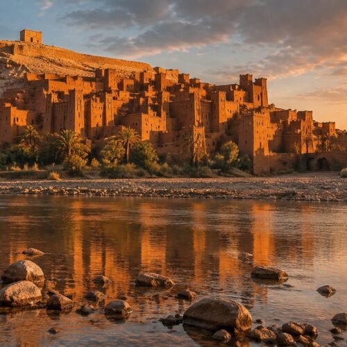 Fortified ksar of Aït Ben Haddou at golden hour
