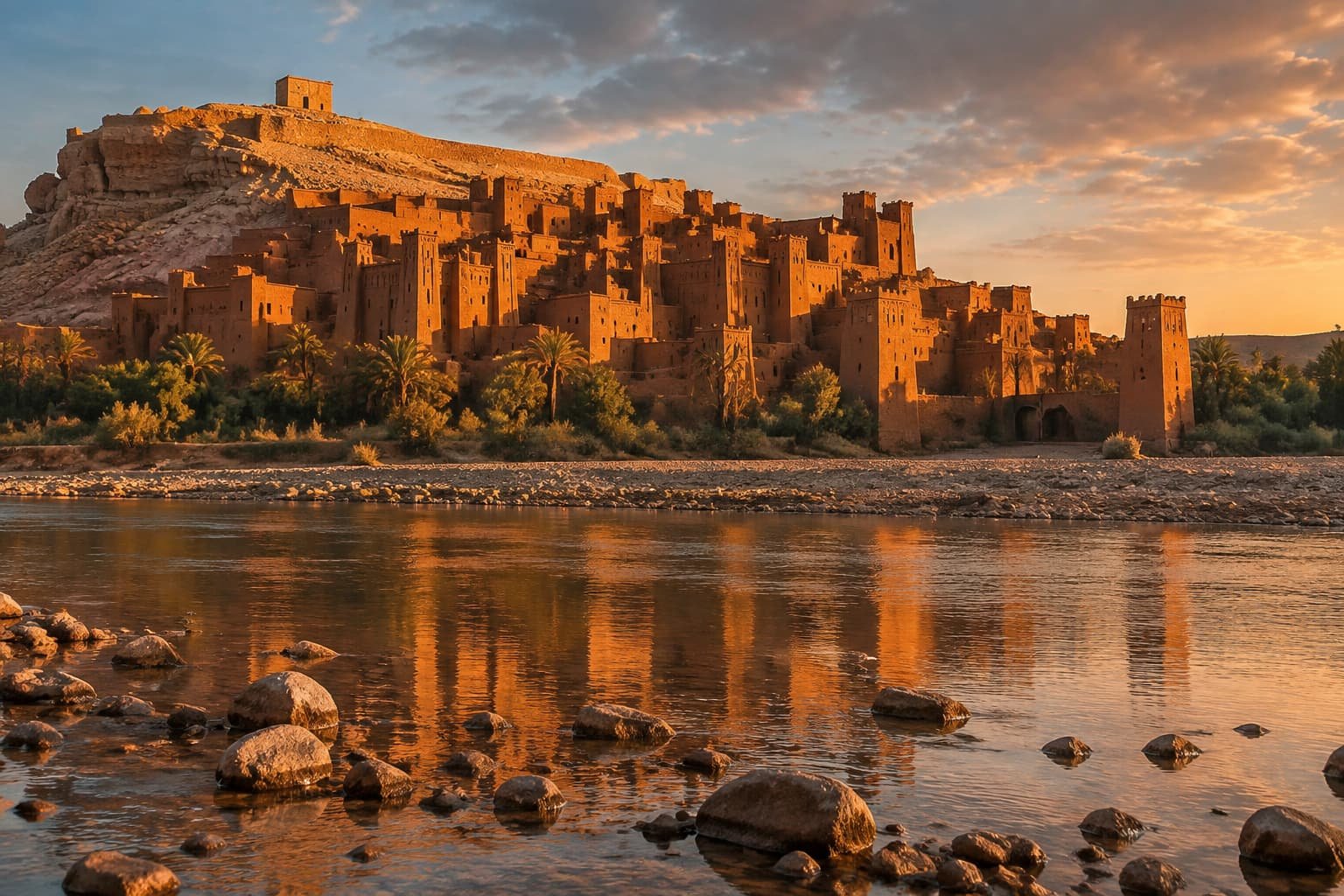 Fortified ksar of Aït Ben Haddou at golden hour