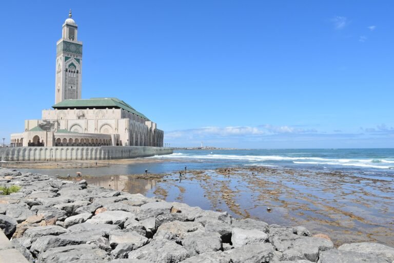 Hassan II Mosque in Casablanca at sunset, the start of this 14 days Morocco tour from Casablanca
